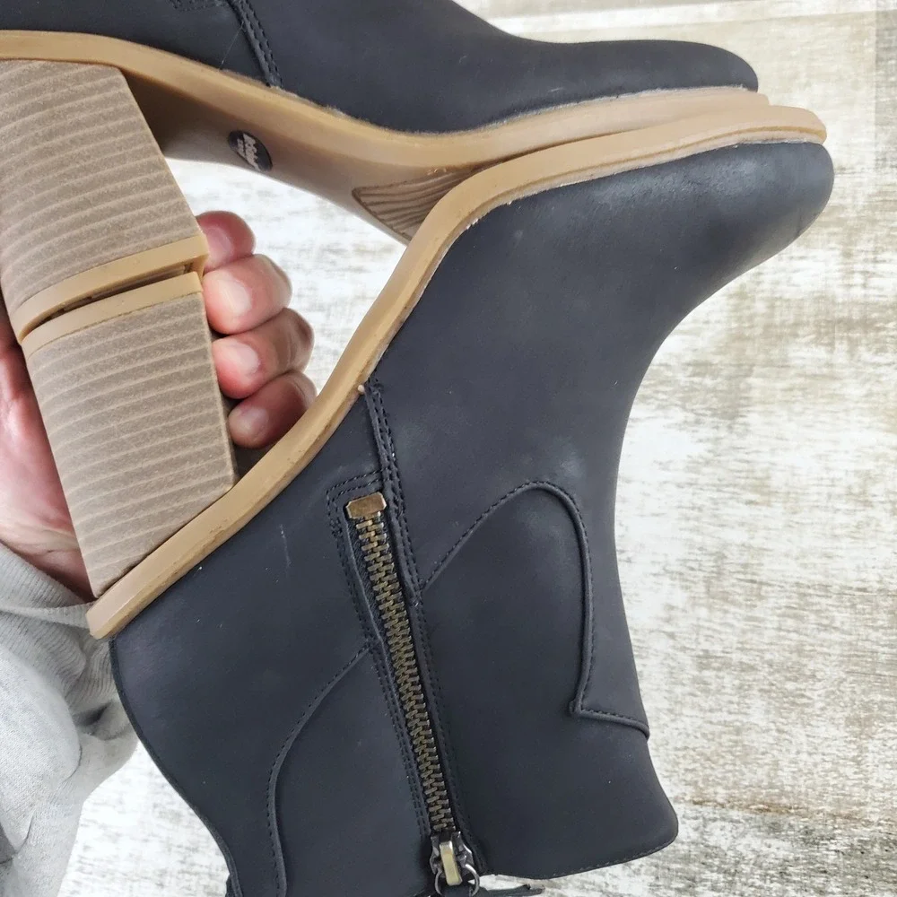 Dr Scholls Rodeo Womens Ankle Boots Sz 7 M Black Leather Side Zip Block Heel